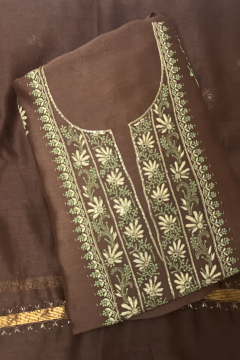 Chikankari Chanderi Unstitched Kurta 